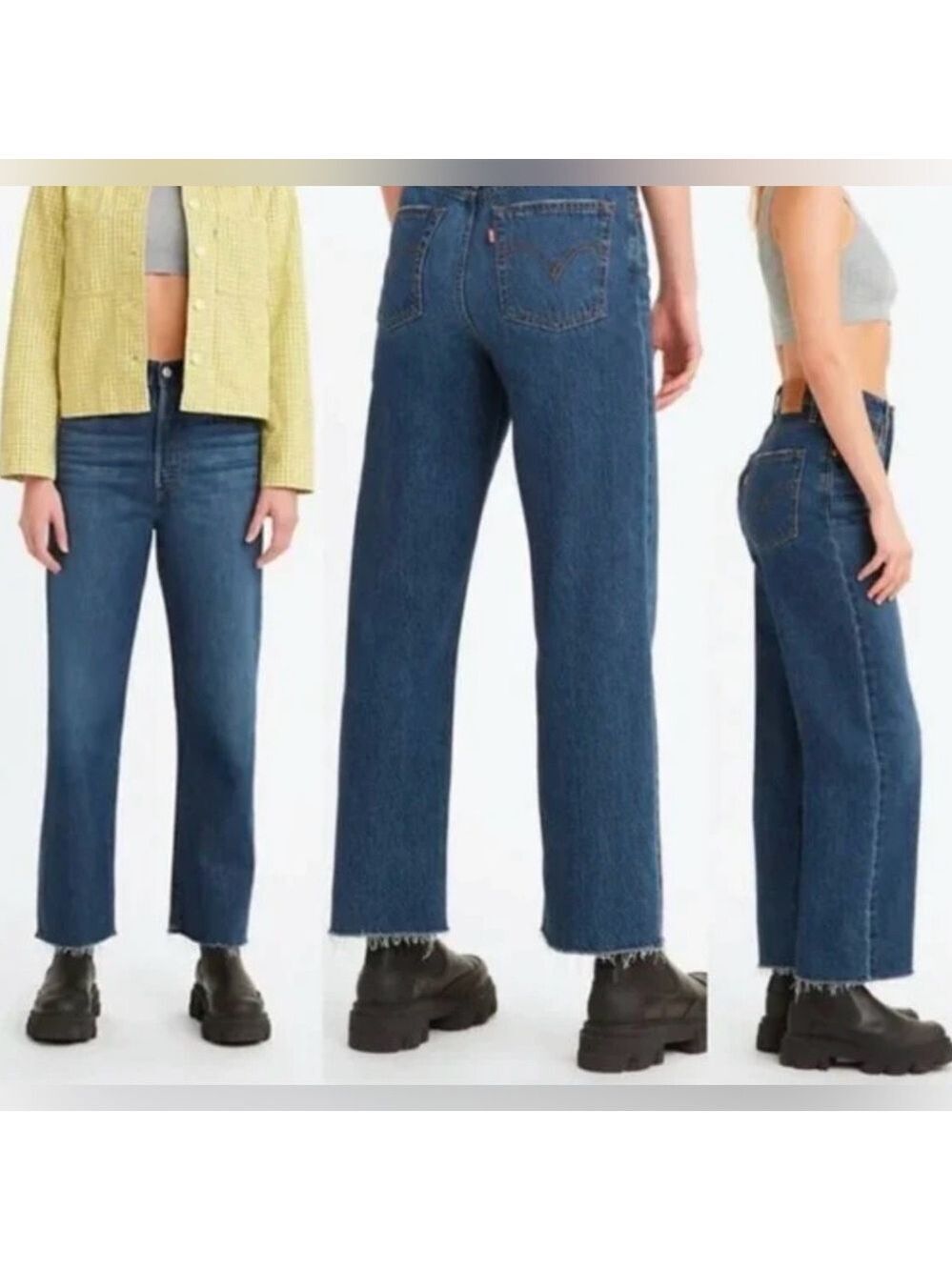 Levi’s Premium RIBCAGE STRAIGHT ANKLE Women’s Jeans Raw Hem Button Fly Sz 32x27